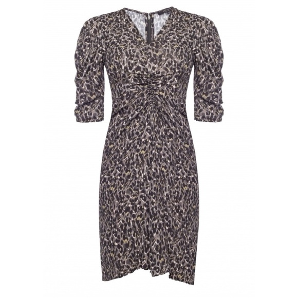 ALLSAINTS Josephine Waterleo Short Sleeve Ruched Leopard Print Mini Dress NEW - Picture 7 of 14
